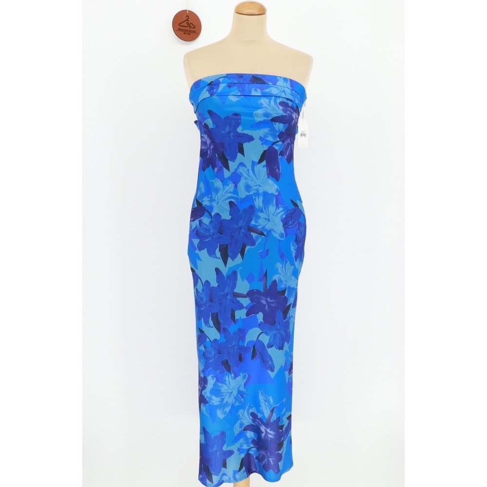 Billy J Boutique Miya Maxi Dress Blue Floral Strapless Open Back Size 6 Feminine